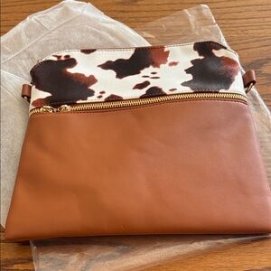 Tan and Brown Cowhide-Print Crossbody Bag